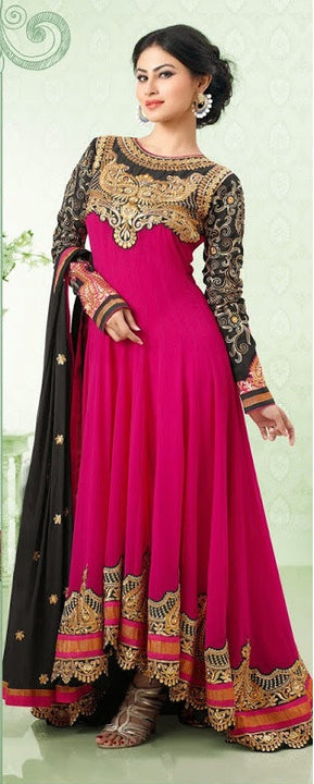 Glamorous Pink & Black Long Anarkali (D.No. 7005)