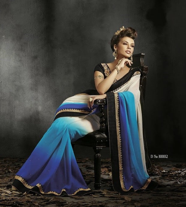 Mesmerizing Shaded Blue and White Designer Saree D-30002