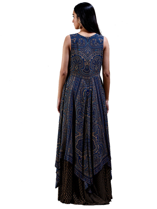 Ritu Kumar Indigo & Brown Printed Kurta Dress