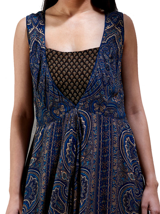 Ritu Kumar Indigo & Brown Printed Kurta Dress