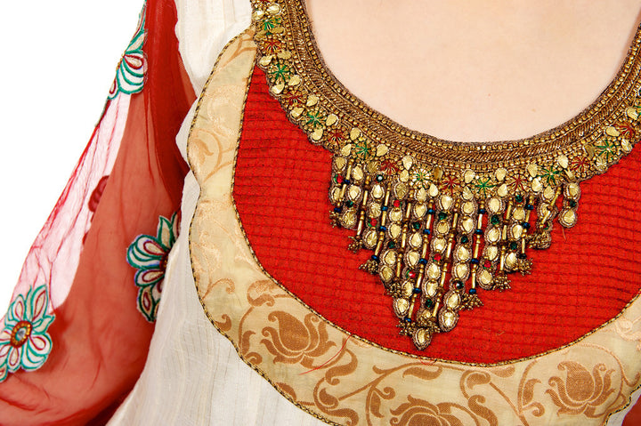 Elegance Beige and Red Anarkali