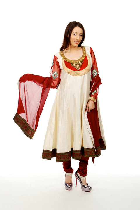 Elegance Beige and Red Anarkali