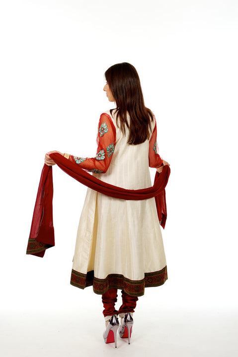 Elegance Beige and Red Anarkali
