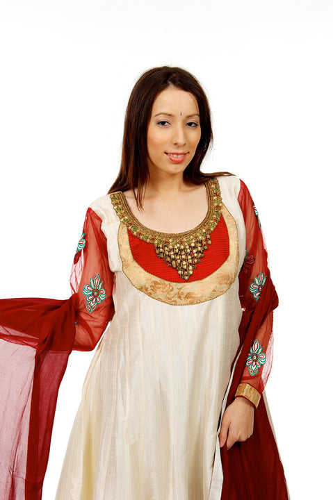 Elegance Beige and Red Anarkali