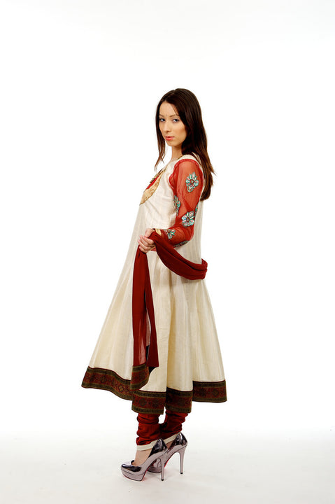 Elegance Beige and Red Anarkali