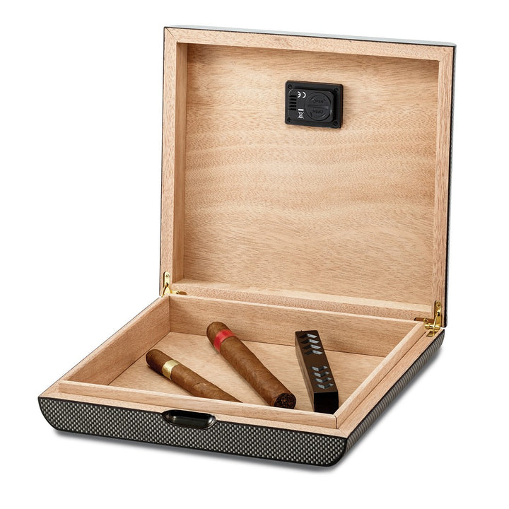 Carbon Fiber Veneer High Gloss Finish 10 Cigar Digital Humidor