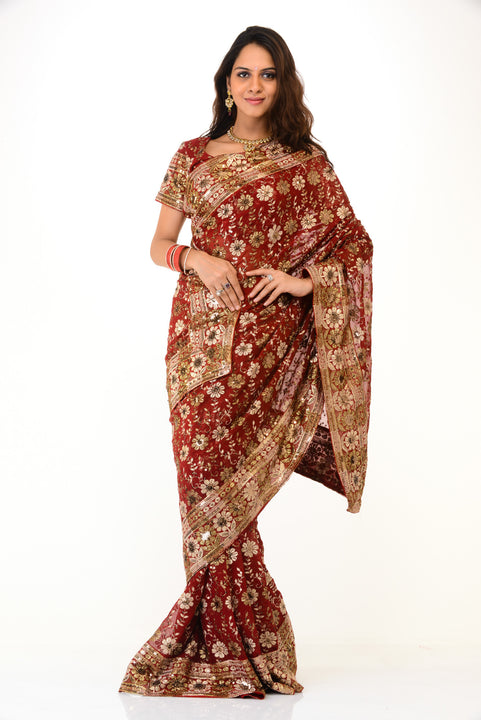 Heavy Maroon & Gold Reception Saree