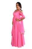 Dazzling Pink Modern Gold Shoulder Floor Length Anarkali 