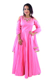 Dazzling Pink Modern Gold Shoulder Floor Length Anarkali 