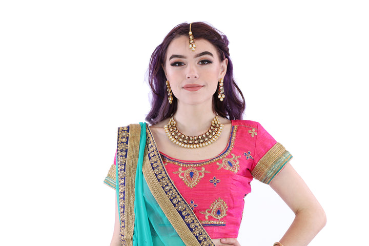 Electrifying Coral Pink and Teal Indian Wedding Lehenga- SNT11064