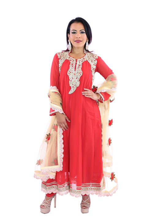 Red Ankle Length Anarkali 