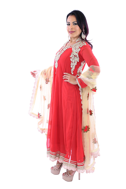 Rosy Red and Gold Flirty Ankle-Length Short Anarkali 