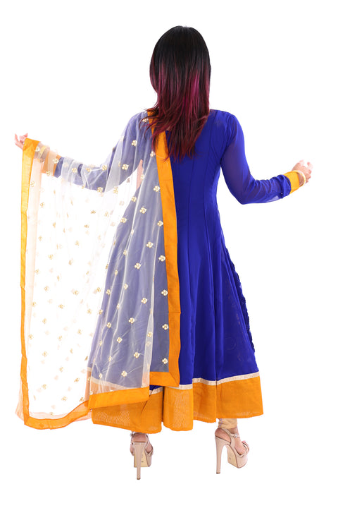 Beautiful Skies Blue and Gold Ankle Length Short Anarkali