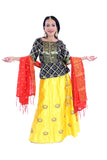Yellow Navy and Coral Lehenga Rent or Buy