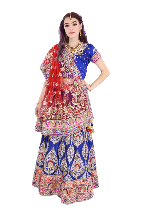 Grand Royal Blue And Red Indian Bridal Wedding Lehenga - SNT11061