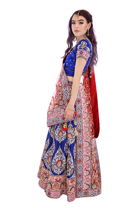 Grand Royal Blue And Red Indian Bridal Wedding Lehenga - SNT11061