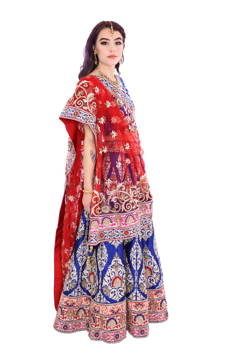 Grand Royal Blue And Red Indian Bridal Wedding Lehenga - SNT11061