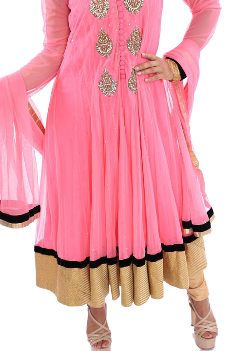 Pleated Anarkali with Gold Border