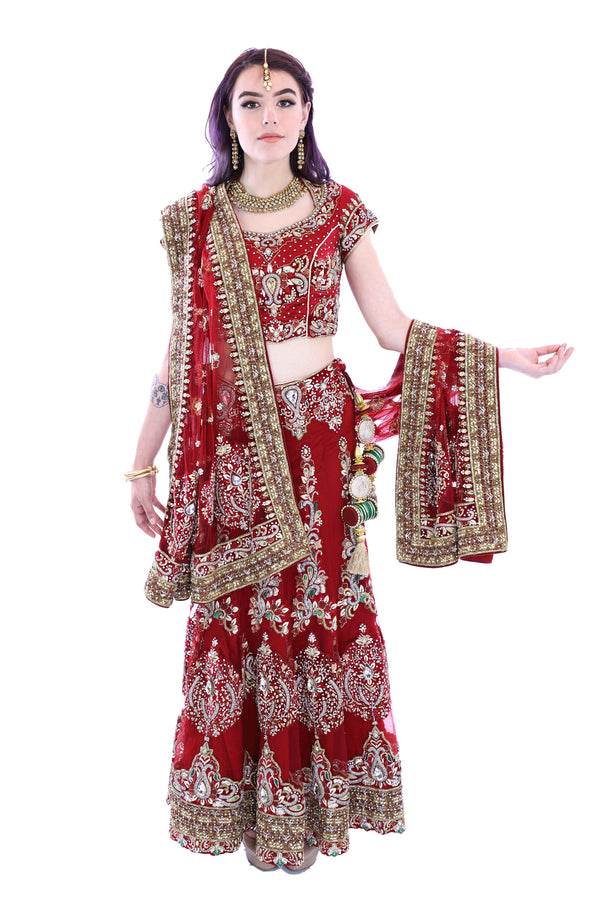 Ravishing Red Beaded Bridal Lehenga - SNT11047