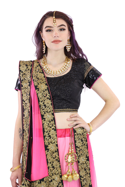 shimmering black blouse lehenga set