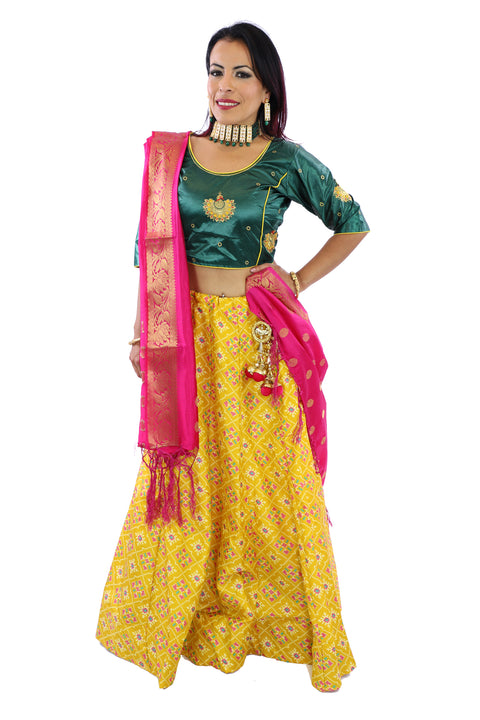 Vibrant Yellow and Emerald Sangeet Party Lehenga