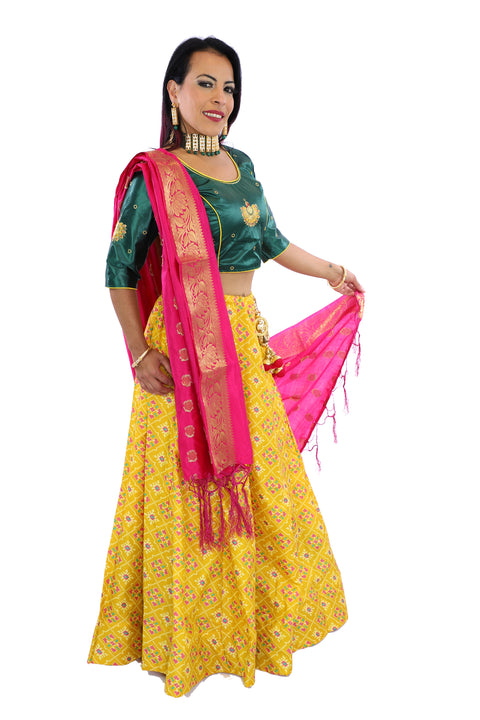 Yellow Green and Hot Pink Modern Lehenga Rent or Buy