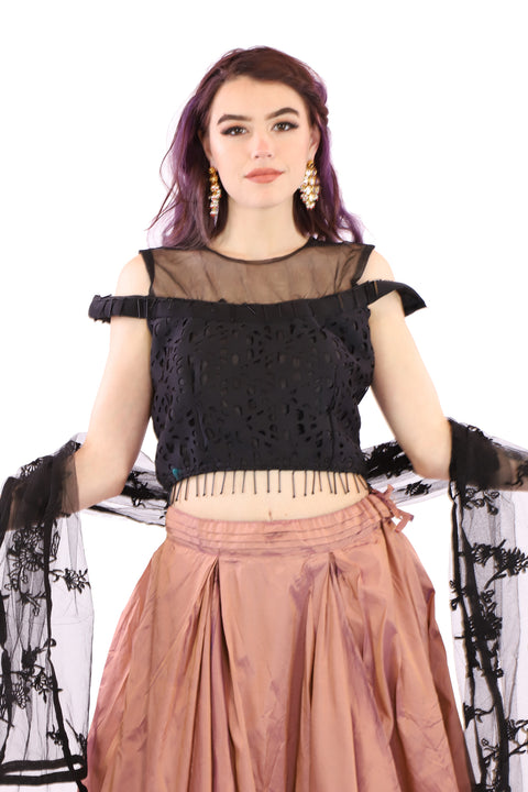 Dusty Rose and Black Lehenga for Rent