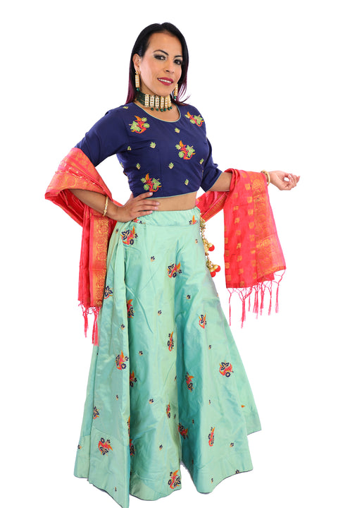 Mint and Navy Crop Top Style Lehenga