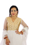 White and Gold Embroidered Anarkali Rent or Buy