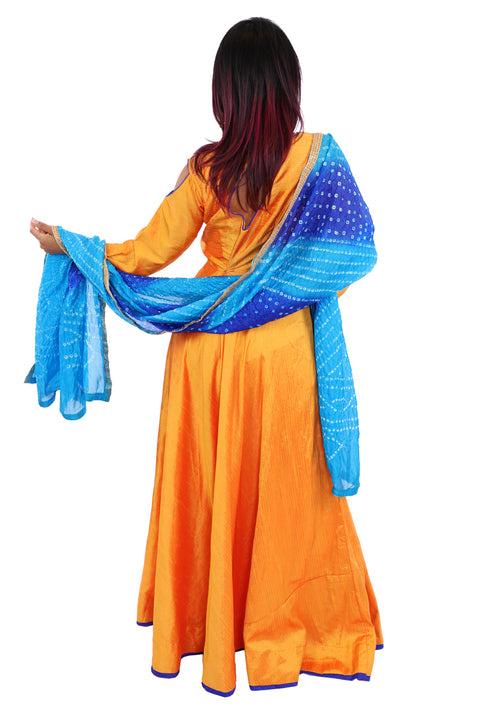 Orange and Blue Anarkali Gown Rent or Buy