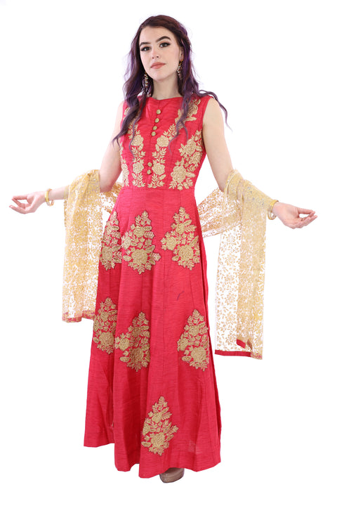 Spring into Coral Embroidered Anarkali Gown