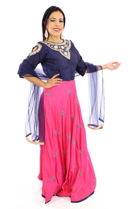 Pink and Nacy Blue Anarkali Gown