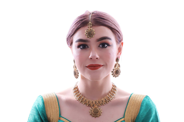 Sunflower Gold Necklace Set with Earrings and Tika