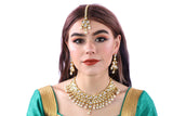 Magical Gold Kundan Pearl Necklace Set with Earrings and Tika