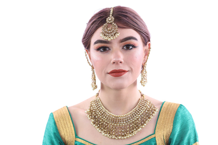 Aphrodite Gold Bridal Necklace Set with Earrings and Tika - 1029