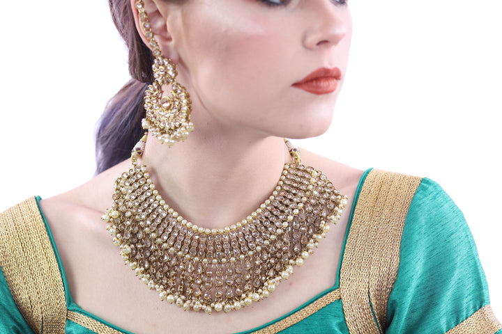 Aphrodite Gold Bridal Necklace Set with Earrings and Tika - 1029