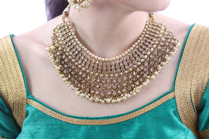 Aphrodite Gold Bridal Necklace Set with Earrings and Tika - 1029