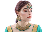 Jaw-Dropping Green and Gold Necklace Set with Earrings and Tika