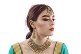 Grand Finale Gold Necklace Set with Earrings and Tika - 1046
