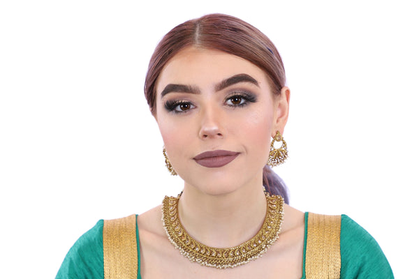 Glorious Gold Necklace Set with Earrings - 1052