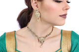 Glittering Gold Necklace Set with Earrings - 1083