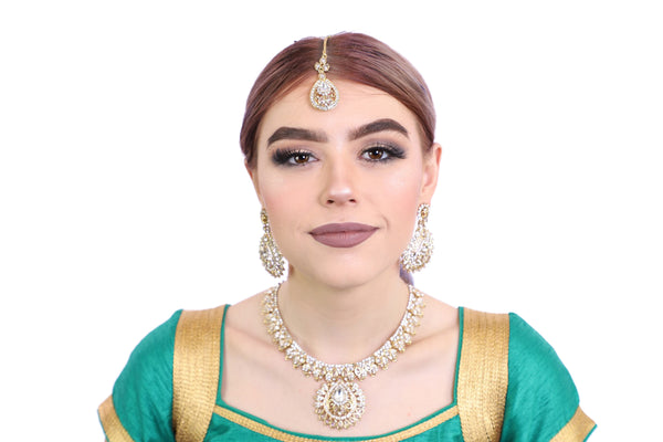 Princess Gold Necklace Set with Earrings and Tika - 1094
