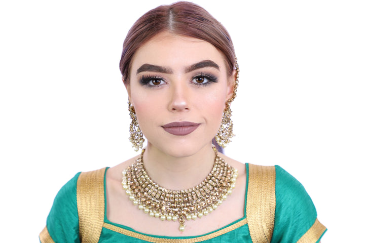 Dazzling Gold Necklace Set with Earrings - 1106