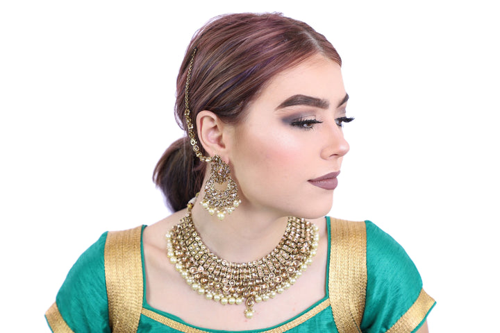 Dazzling Gold Necklace Set with Earrings - 1106