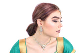 Glimmering Gold and Diamond Necklace Set with Earrings - 1108