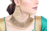 Gorgeous Gold Bridal Necklace Set with Earrings and Tika - 1118