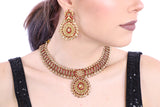 Royal Ruby Gold Necklace Set with Earrings - 1150