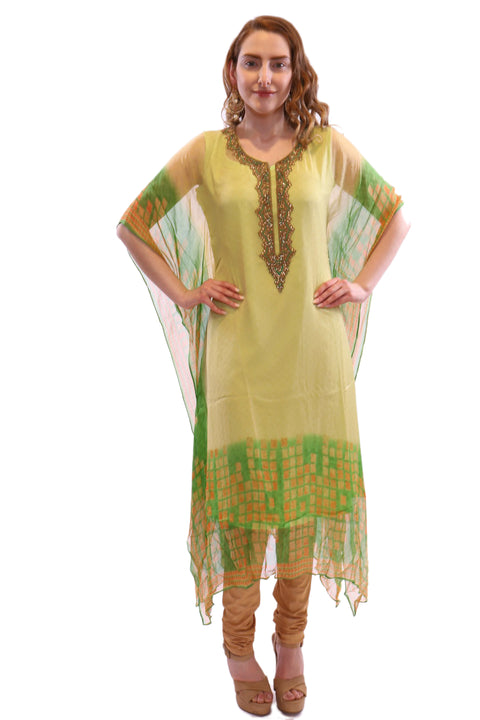 Glitzy Green Kaftan Style Long Kurti