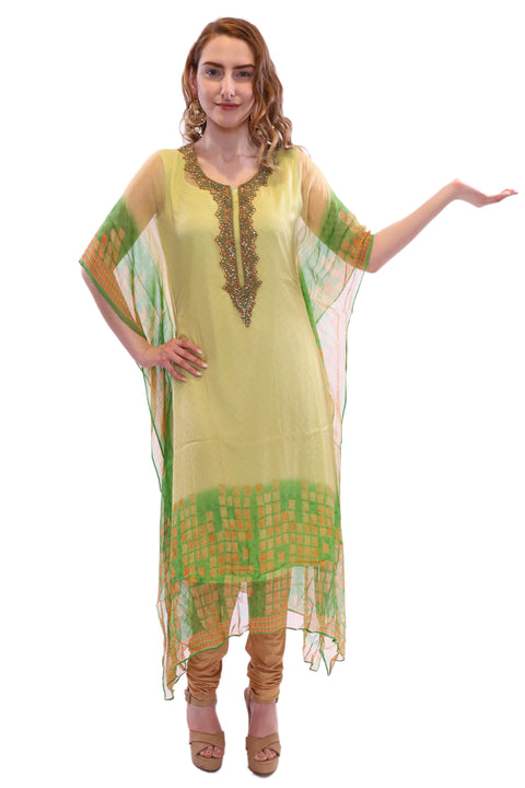 Glitzy Green Kaftan Style Long Kurti