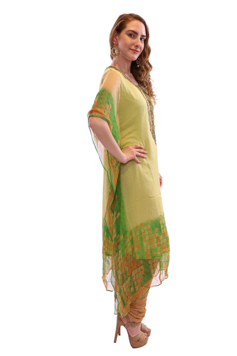 Glitzy Green Kaftan Style Long Kurti